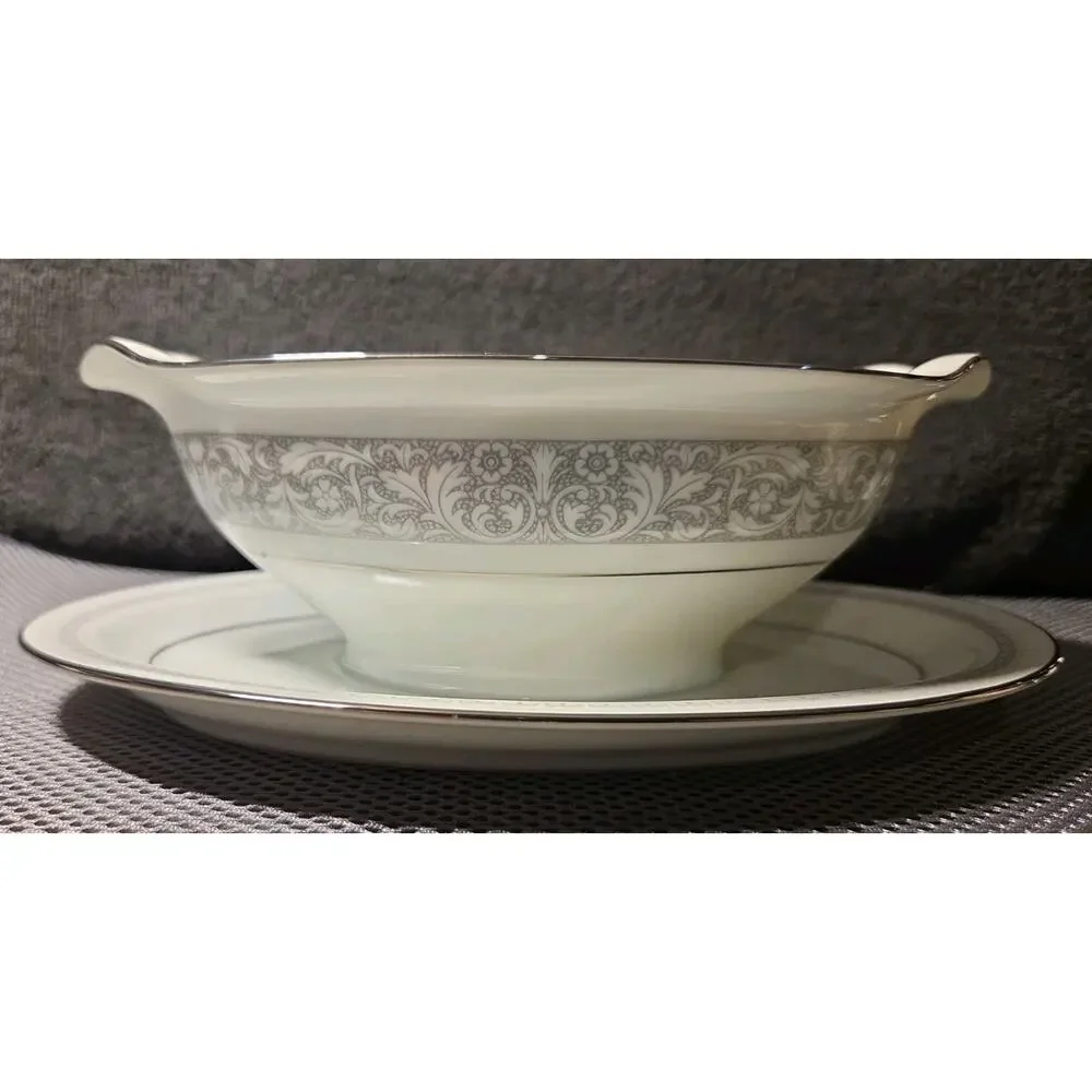 Noritake Naples 6975 Pattern Gravy Boat with Attached Underplate